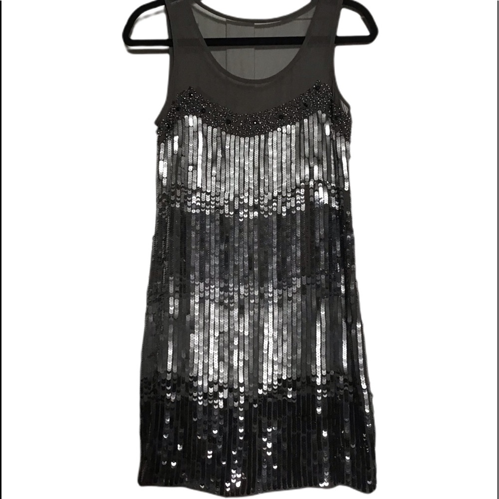 Bariano Australia silver sequin tunic dress UK 8